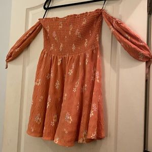Forever 21 Salmon pink floral off the shoulder dress